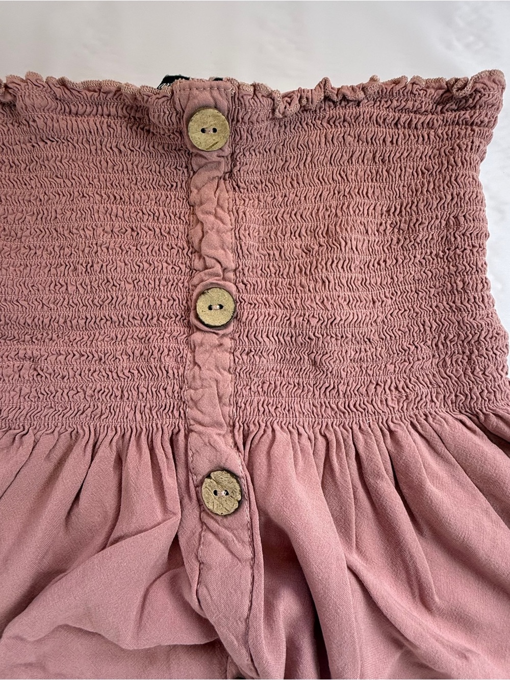 Ambiance Women’s S Dusty Rose Smocked Strapless Button Front Rayon Midi Dress - Picture 2 of 6